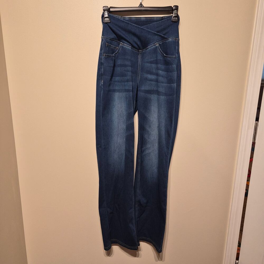 Halara XS Criss Cross Waist Stretchy Jeans Dark Wash Straight Leg
